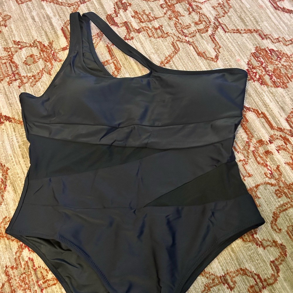 Asymmetrical Black One Piece with Sheer inserts